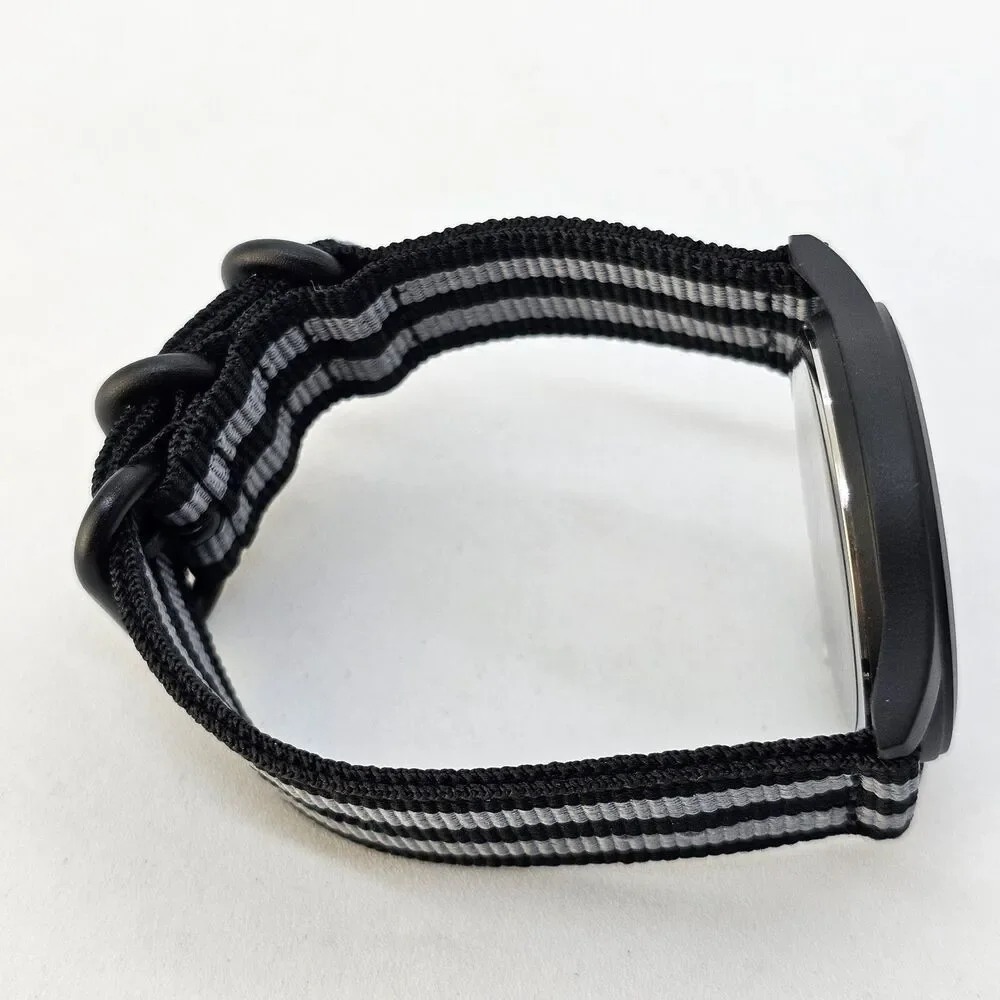 Men's Miltiary Field Watch 42MM Black Case Dial Black Gray Canvas Band‎ Straps